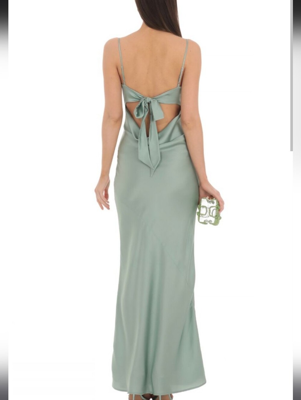 Altar'd State Sage Green Satin Back-Tie Slip Gown